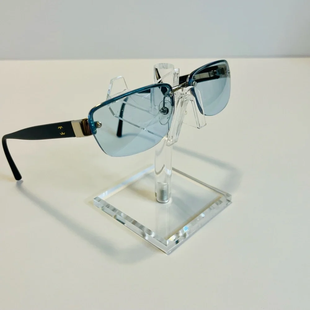 CHANEL 9221 Rimless Eyeglasses Frame Blue Lens Black Gold CC Unisex Made Italy - Picture 2 of 16